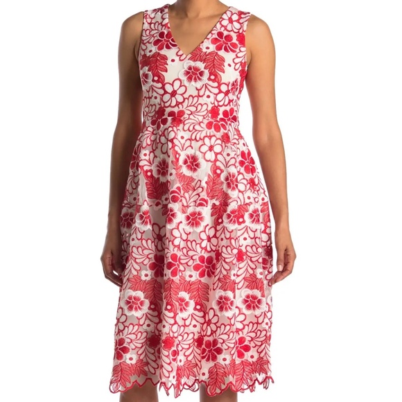 NEW Taylor Red w White Holiday Christmas Dress sz 16 - Picture 1 of 17